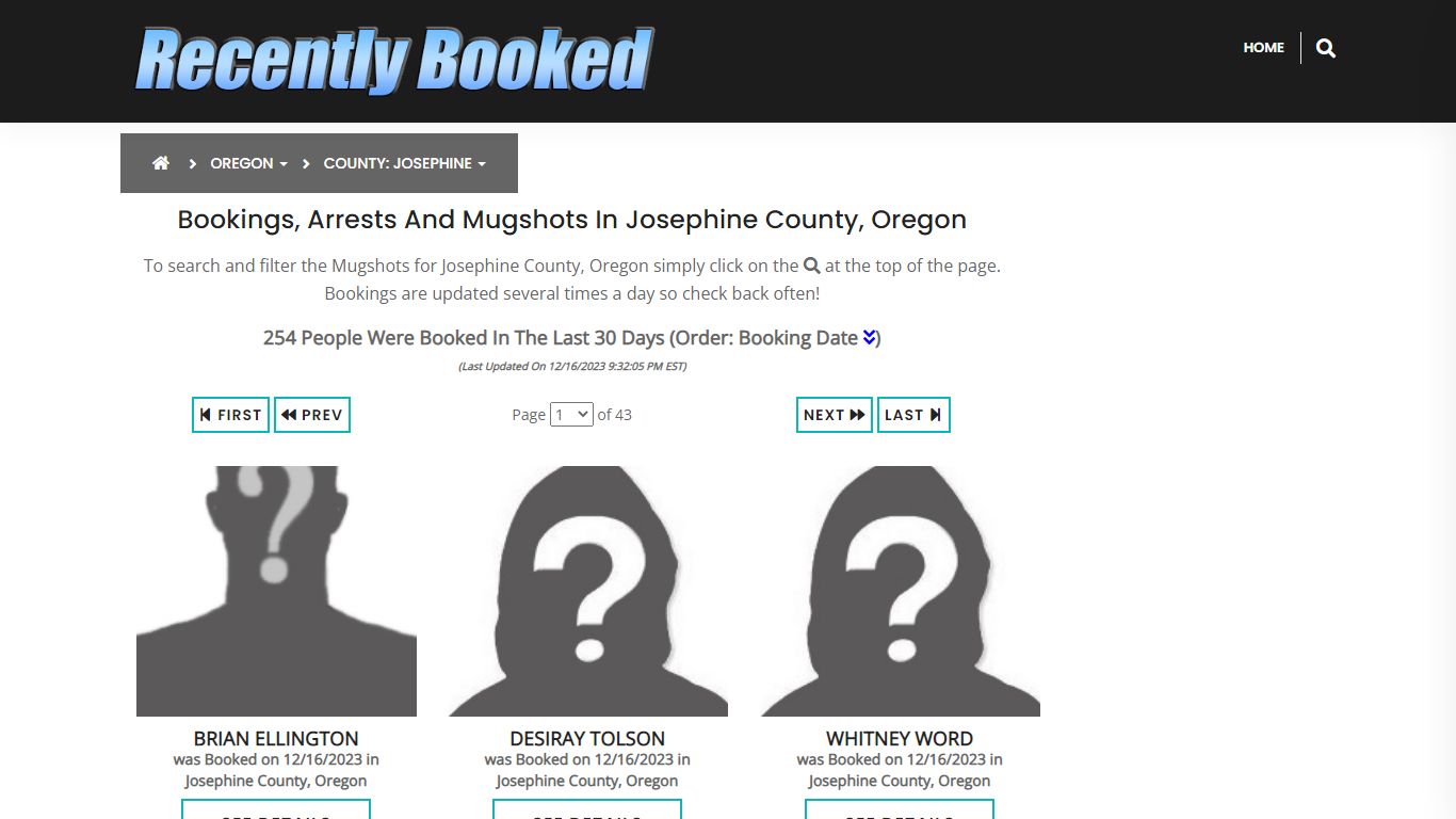 Recent bookings, Arrests, Mugshots in Josephine County, Oregon